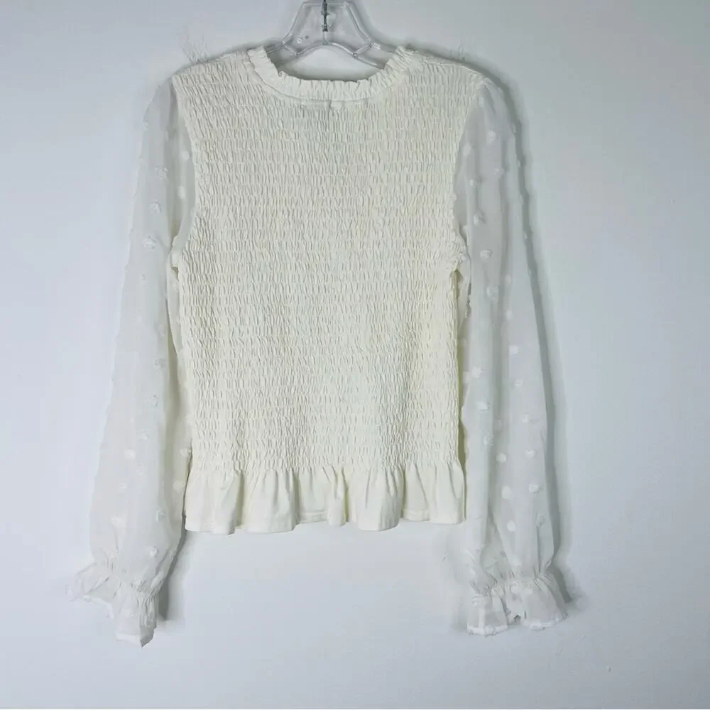 Hudson Grey cream Swiss dot smocked cottagecore ruffle stretchy top medium - Picture 6 of 8